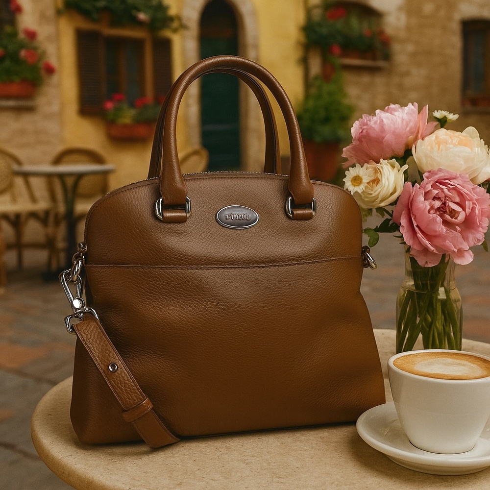NEW FURLA Victoria Sandalo Brown Distressed Pebbled Leather Satchel/Shoulder Bag